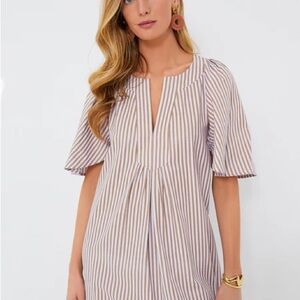 Lilac Stripe Seersucker Finley Flutter Sleeve Dress